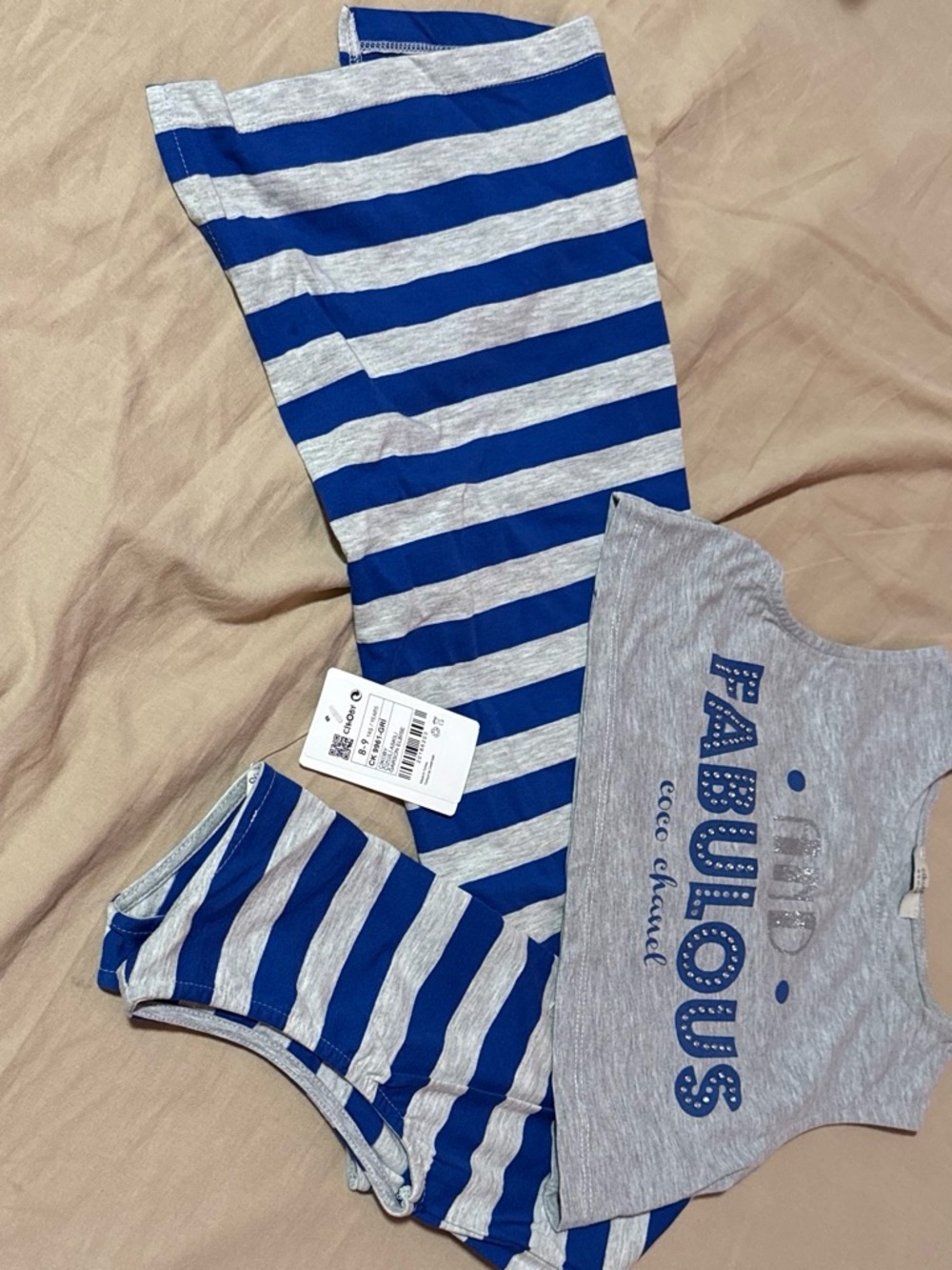 Blue & Gray Striped Set with 'Fabulous' Top